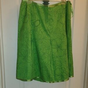Green Floral Box Pleats Skirt